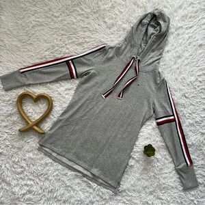 Tommy Hilfiger Gray Hoodie with Red and White Stripes